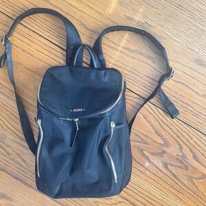 Tumi Black Backpack with Silver Accents